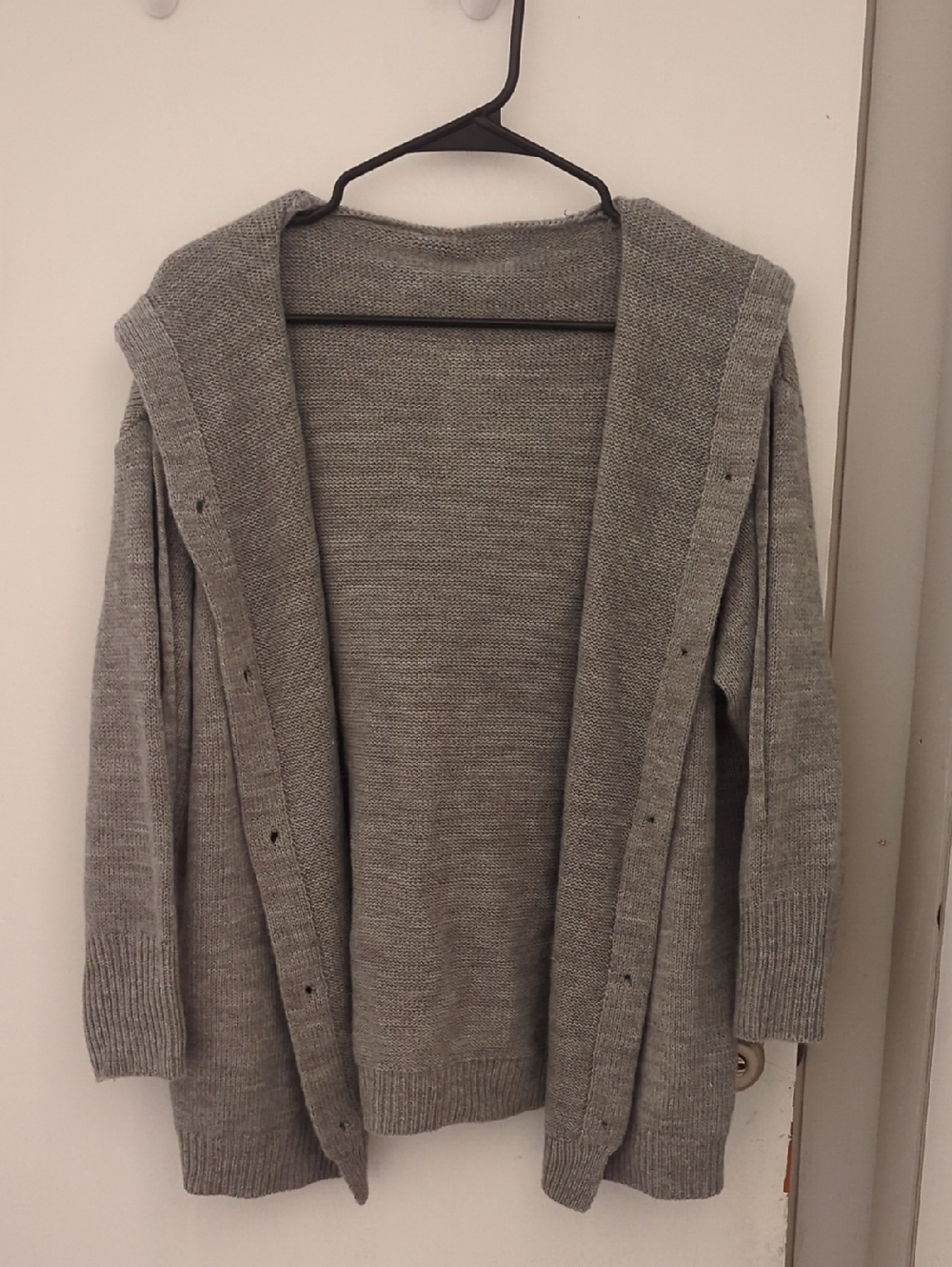 Gray Button-Up Hooded Women's Sweater Cardigan